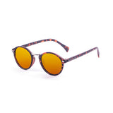 Matt demy brown frame and red revo lens and shiny silver metal nose