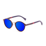 Bamboo brown arm with brown dark with blue revo lens with red/bluedark arm