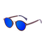 Bamboo brown arm with brown frame with blue revo lens with white/blue dark arm