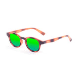 Brown vertical strips with green revo lens