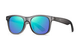Matte grey frame with blue revo polarized lens