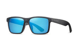 Matte grey frame with blue revo polarized lens