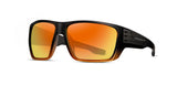 Matte black with trans brown frame with yellow revo polarized lens