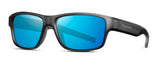 Matte grey frame with blue revo polarized lens