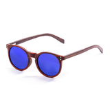 Bamboo brown arm with brown frame with blue revo lens
