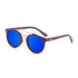 Bamboo brown arm with brown dark with blue revo lens with red/bluedark arm